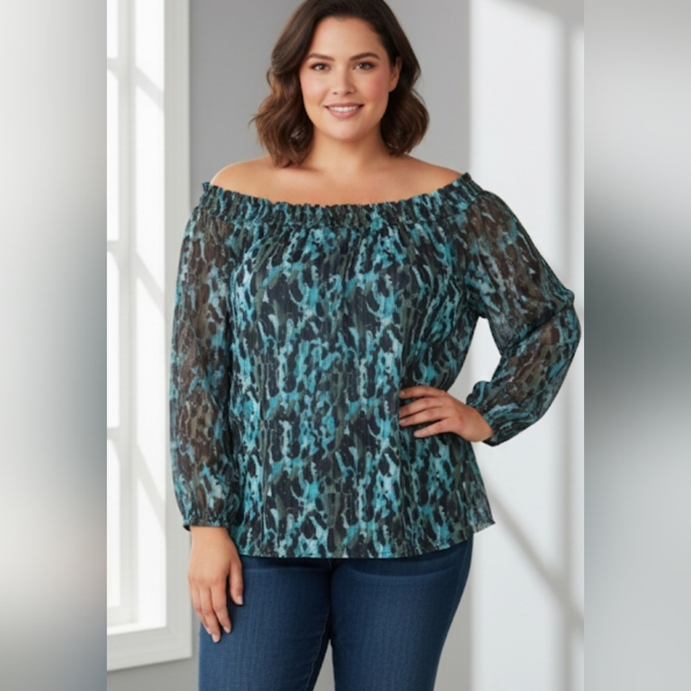 Plus 2X/20W-22W Lined On or Off Shoulder Top New